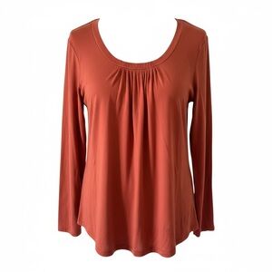 APT. 9 Essential Rust Scoopneck Long Sleeve Blouse – Size PM (Petite Medium)
